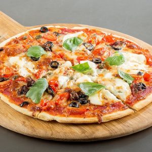 Pizza de queso y jamón york